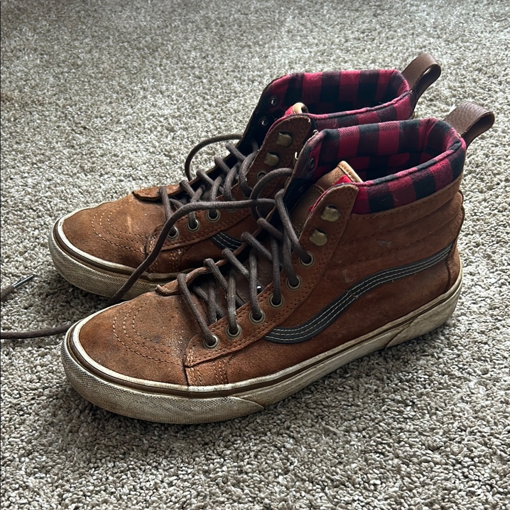 Vans Brown High-Top Boots with Red Accents